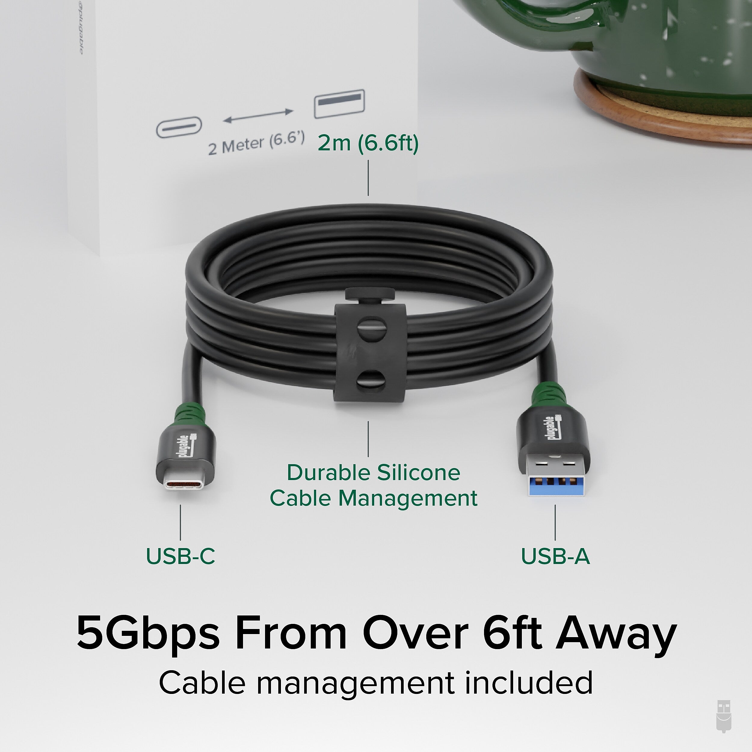 Plugable 6.6' USB-C to USB-A Cable, Black (USBC-A2M)