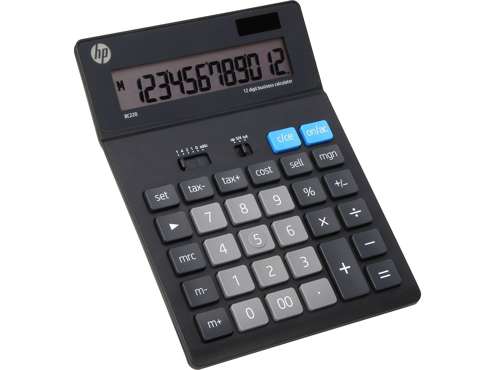 HP BC220 12-Digit Battery/Solar Powered Basic Calculator, Black/Gray (91075R)