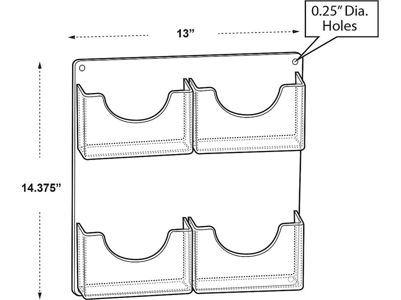 Azar Brochure Holder, 13" x 14.38", Vertical, Wall Mounted, Clear, Acrylic, 2/Pack (252090)
