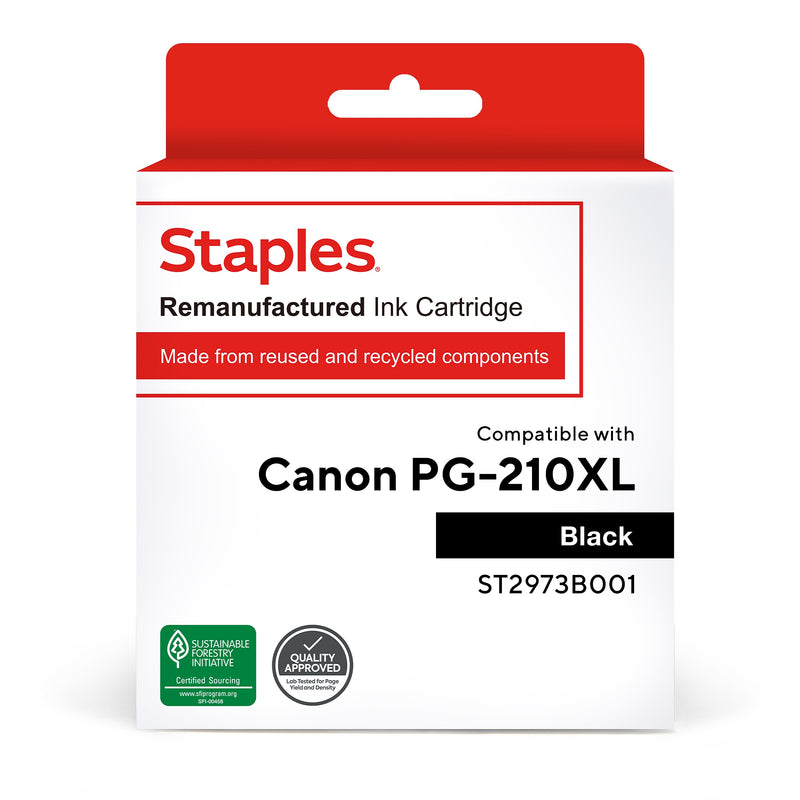 Staples Remanufactured Black High Yield Ink Cartridge Replacement for Canon PG-210 XL (TR2973B001/ST2973B001)
