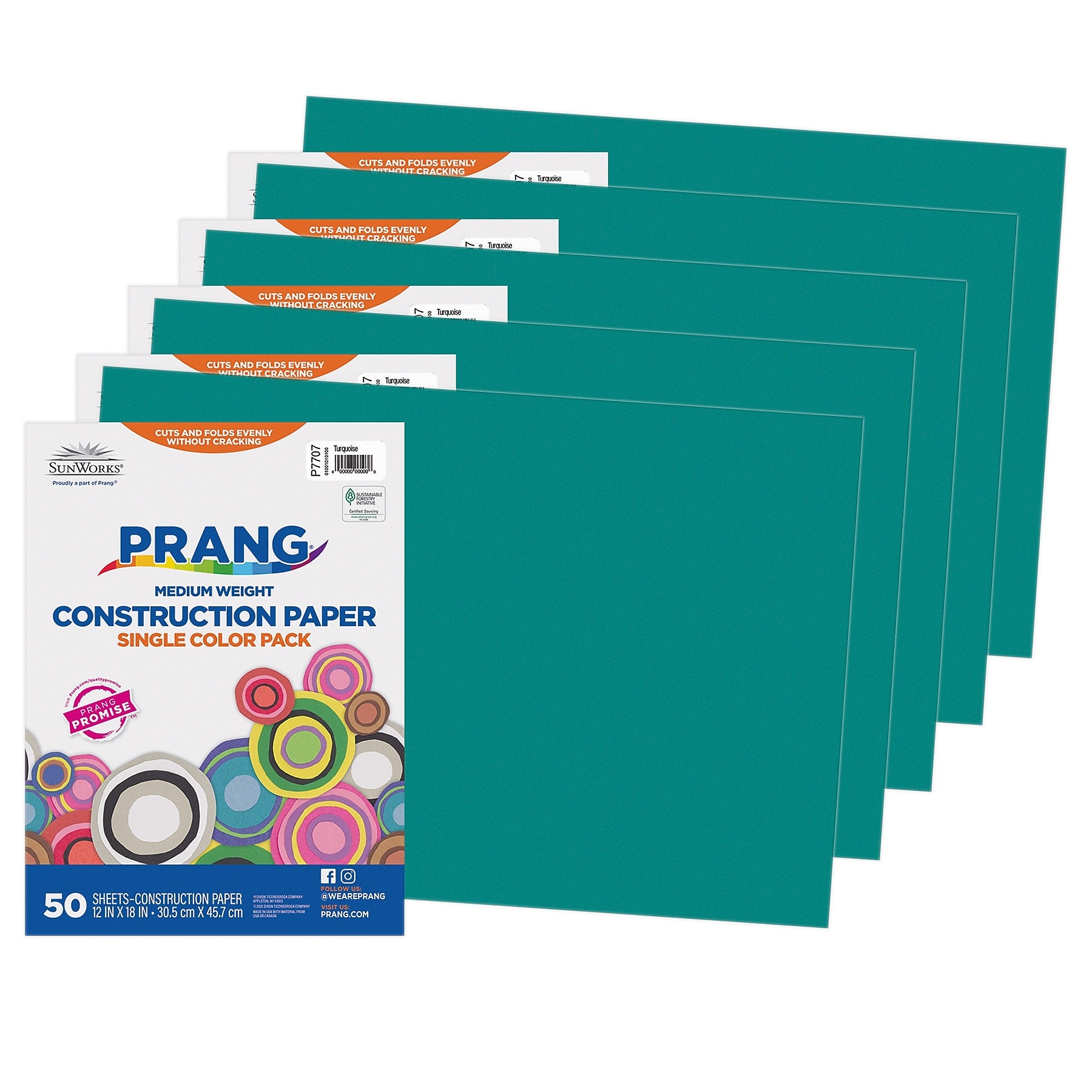 Prang 12" x 18" Construction Paper, Turquoise, 50 Sheets/Pack, 5 Packs/Bundle (PAC7707-5)