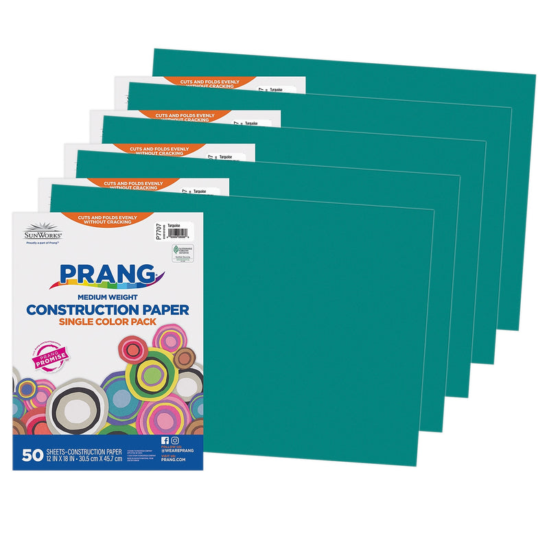 Prang 12" x 18" Construction Paper, Turquoise, 50 Sheets/Pack, 5 Packs/Bundle (PAC7707-5)
