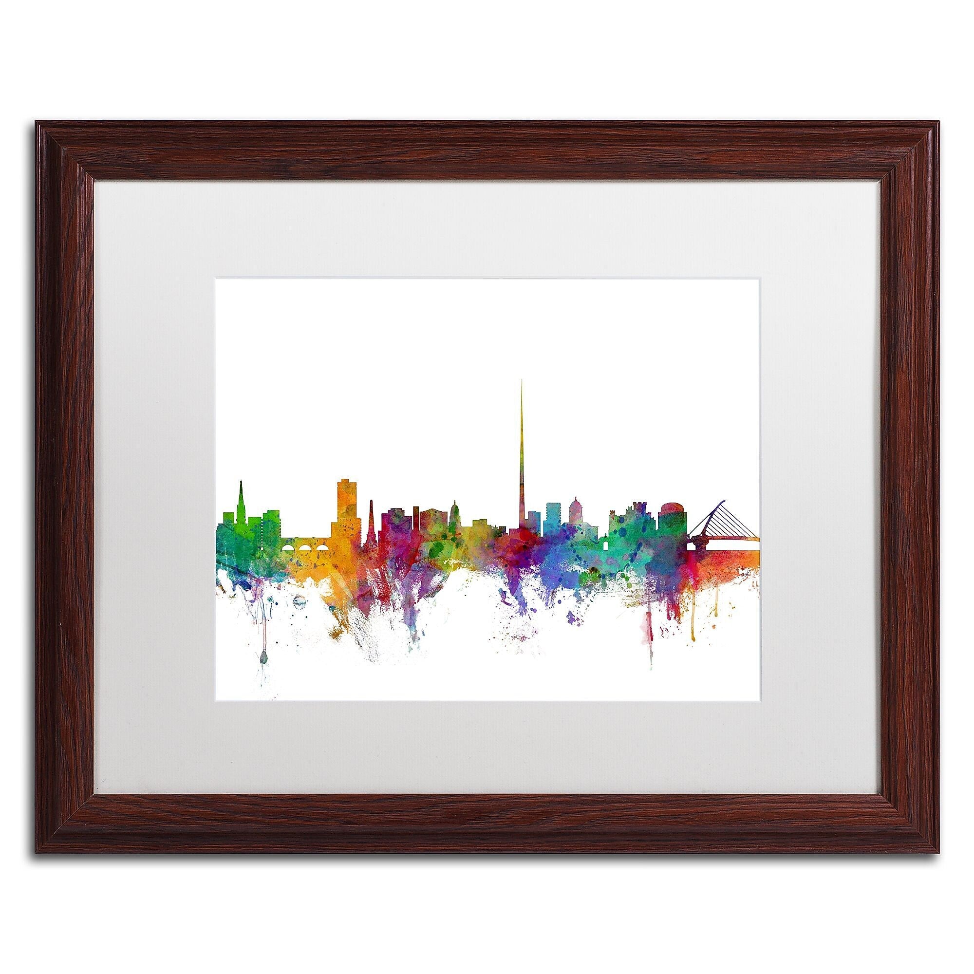 Trademark Fine Art ''Dublin Ireland Skyline'' by Michael Tompsett 16" x 20" White Matted Wood Frame (MT0540-W1620MF)