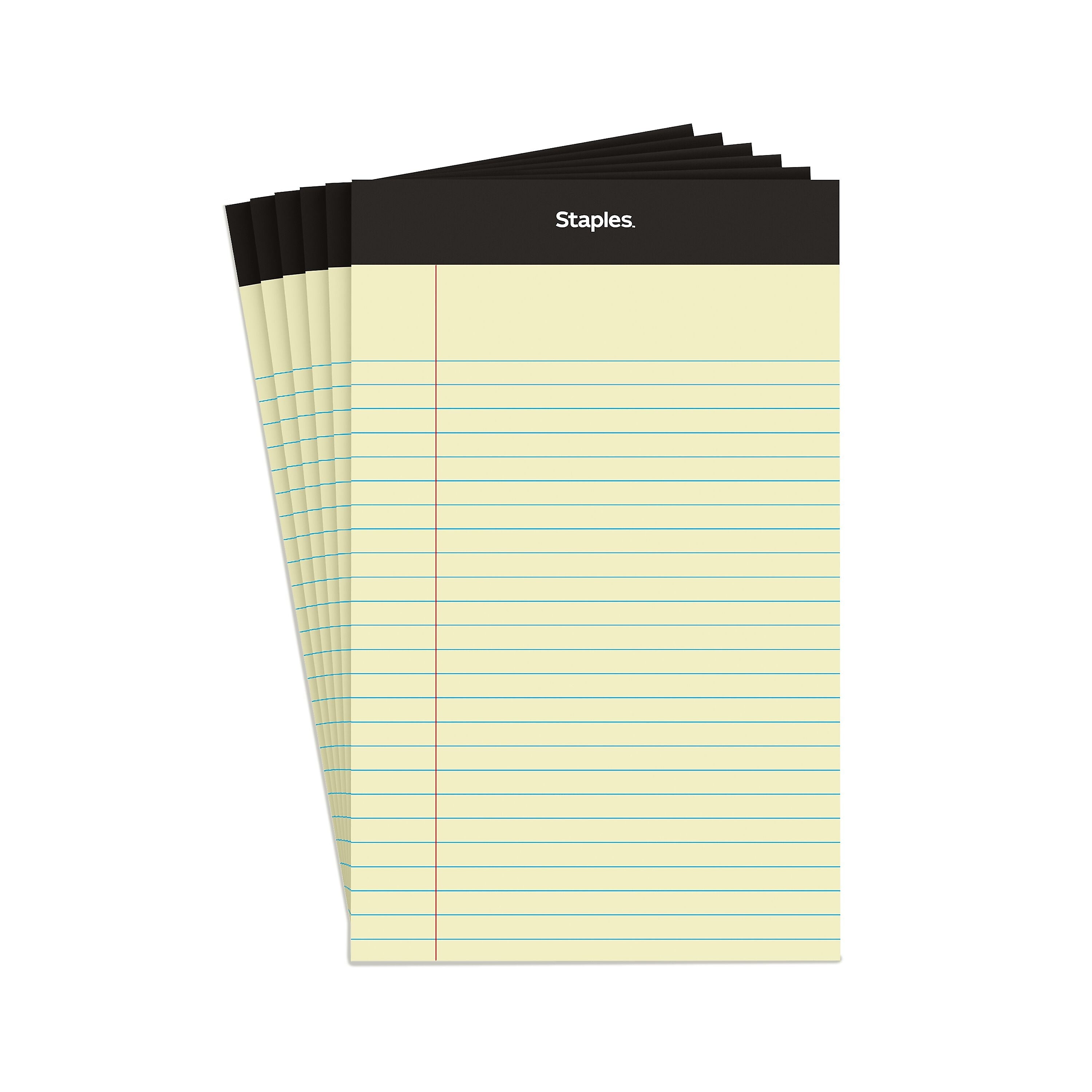 Staples Notepads, 5" x 8", Narrow Ruled, Canary, 100 Sheets/Pad, 6 Pads/Pack (ST57302)