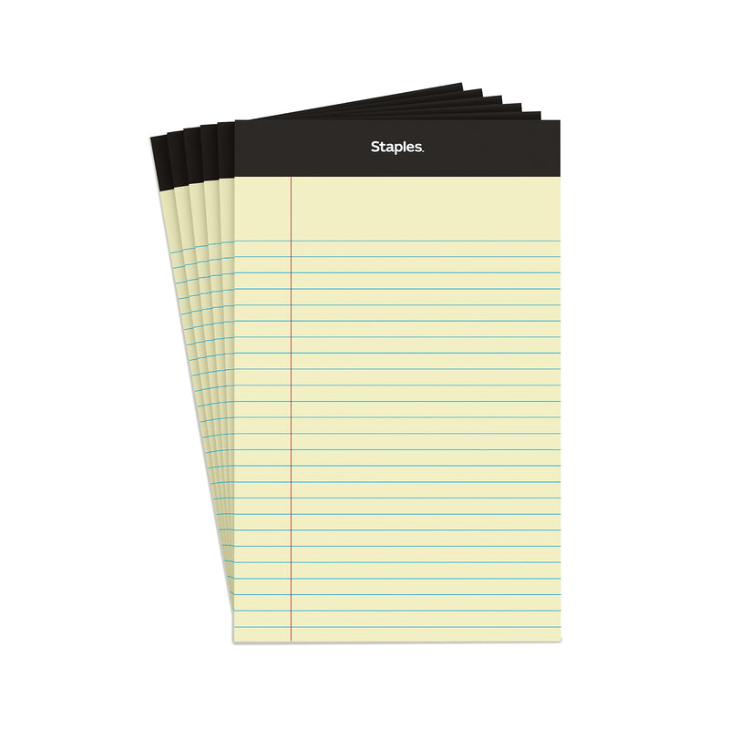 Staples Notepads, 5" x 8", Narrow Ruled, Canary, 100 Sheets/Pad, 6 Pads/Pack (ST57302)