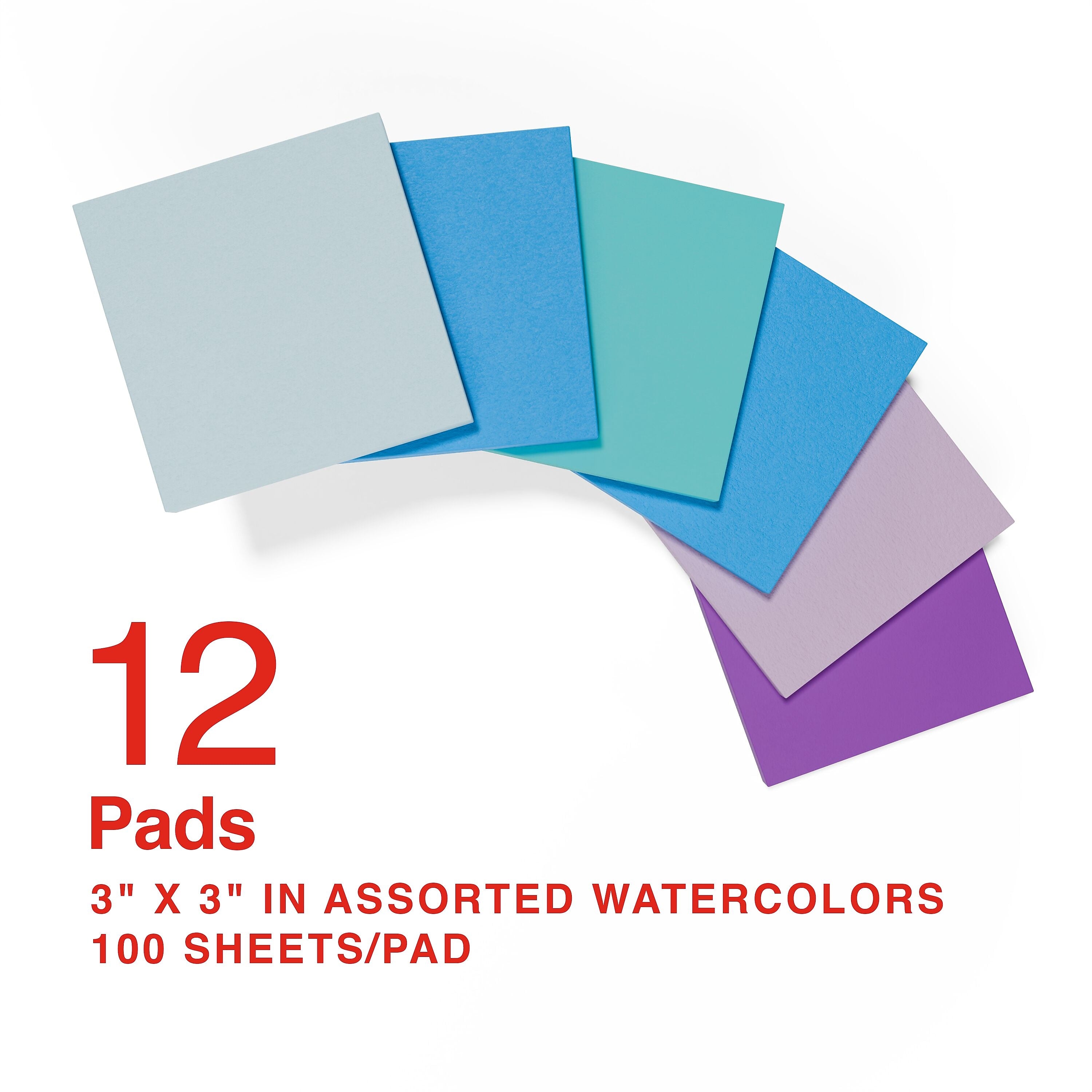 Staples Sticky Notes, 3" x 3", Marina Collection, 100 Sheets/Pad, 12 Pads/Pack (19758-US)