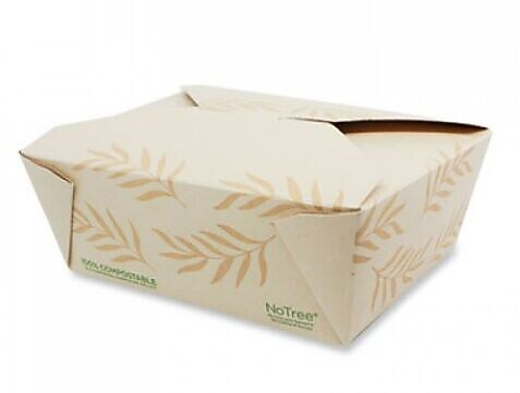 World Centric #8 No Tree Folded Takeout Containers, 46 oz., 5.5" x 6.9" x 2.5", Natural, Sugarcane, 300/Carton (TONT8)