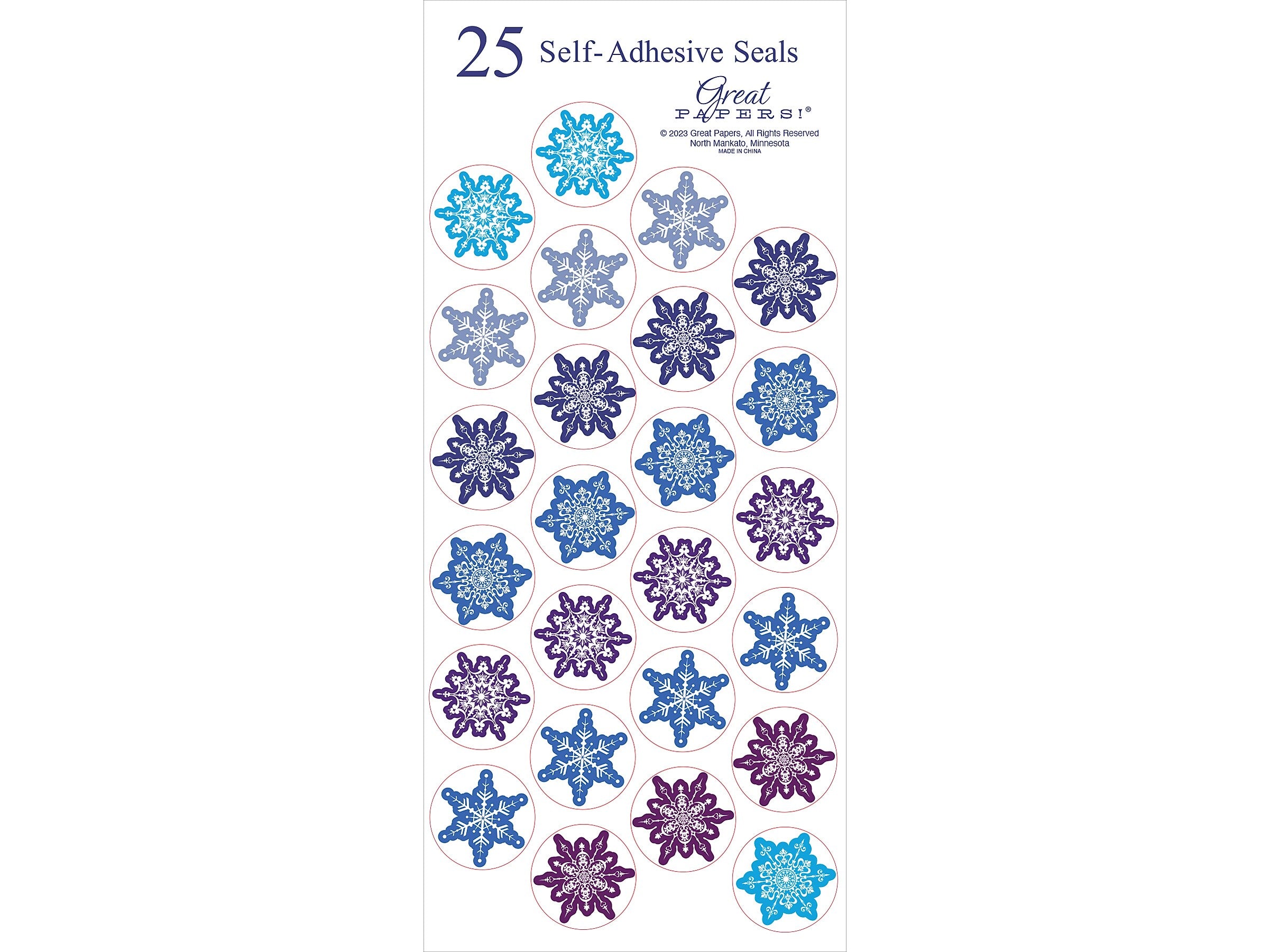 Great Papers Snowflake Seasonal Seals, Assorted Colors, 25/Pack (2023057)