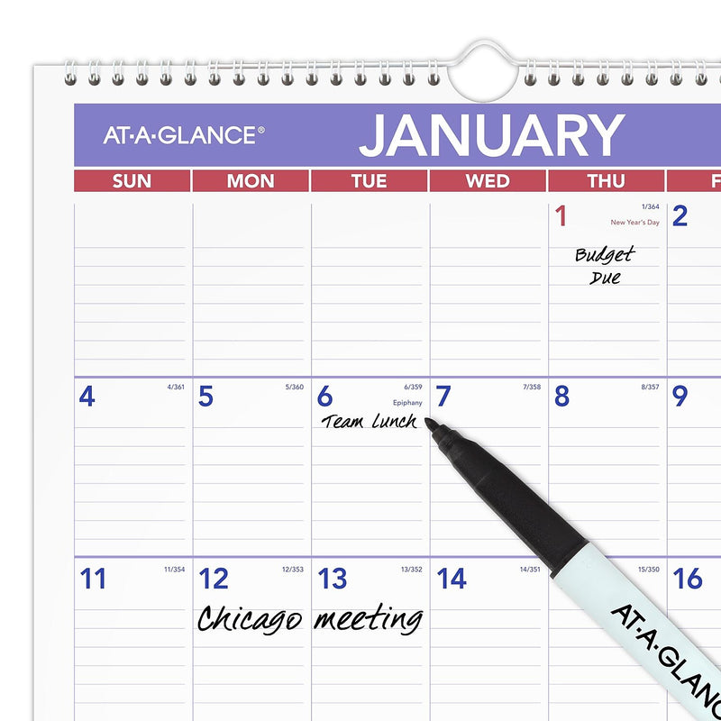 2026 AT-A-GLANCE 17" x 12" Monthly Dry Erase Wall Calendar, White/Purple (PMLM02-28-26)