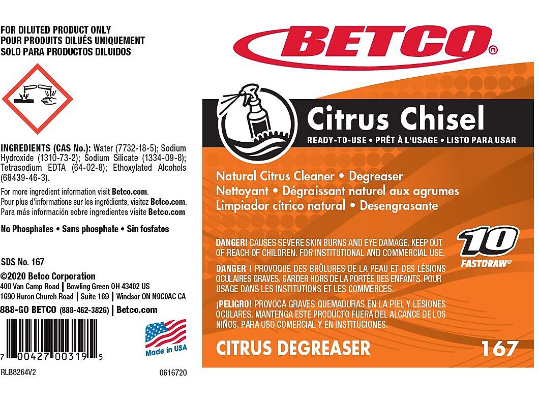 Betco Citrus Chisel Cleaner/Degreaser Secondary Label, 4" x 6", Multicolor, 24 Labels/Pack (1679090)