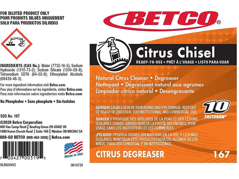 Betco Citrus Chisel Cleaner/Degreaser Secondary Label, 4" x 6", Multicolor, 24 Labels/Pack (1679090)