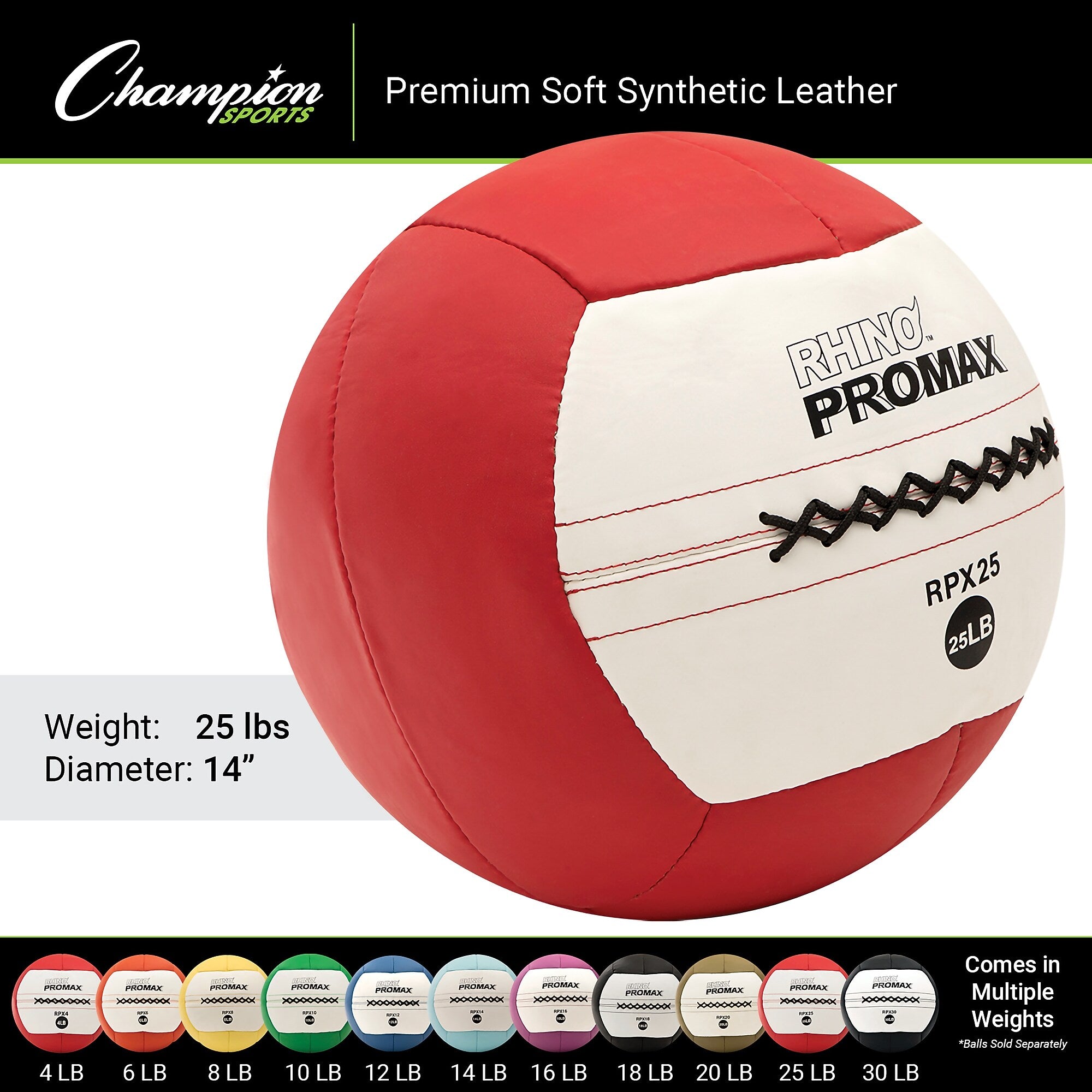 Champion Sports 25 lbs. Rhino Promax Medicine Ball, Red (CHMP218)