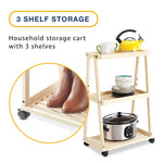 Whitmor 3-Shelf Wood Mobile Kitchen Cart with Lockable Wheels, Natural (6026-11895)
