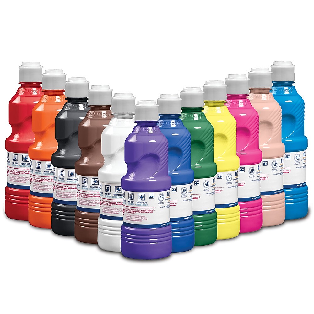 Prang Ready-To-Use Washable Tempera Paint, Assorted Colors, 16 oz., 12/Carton (21696)