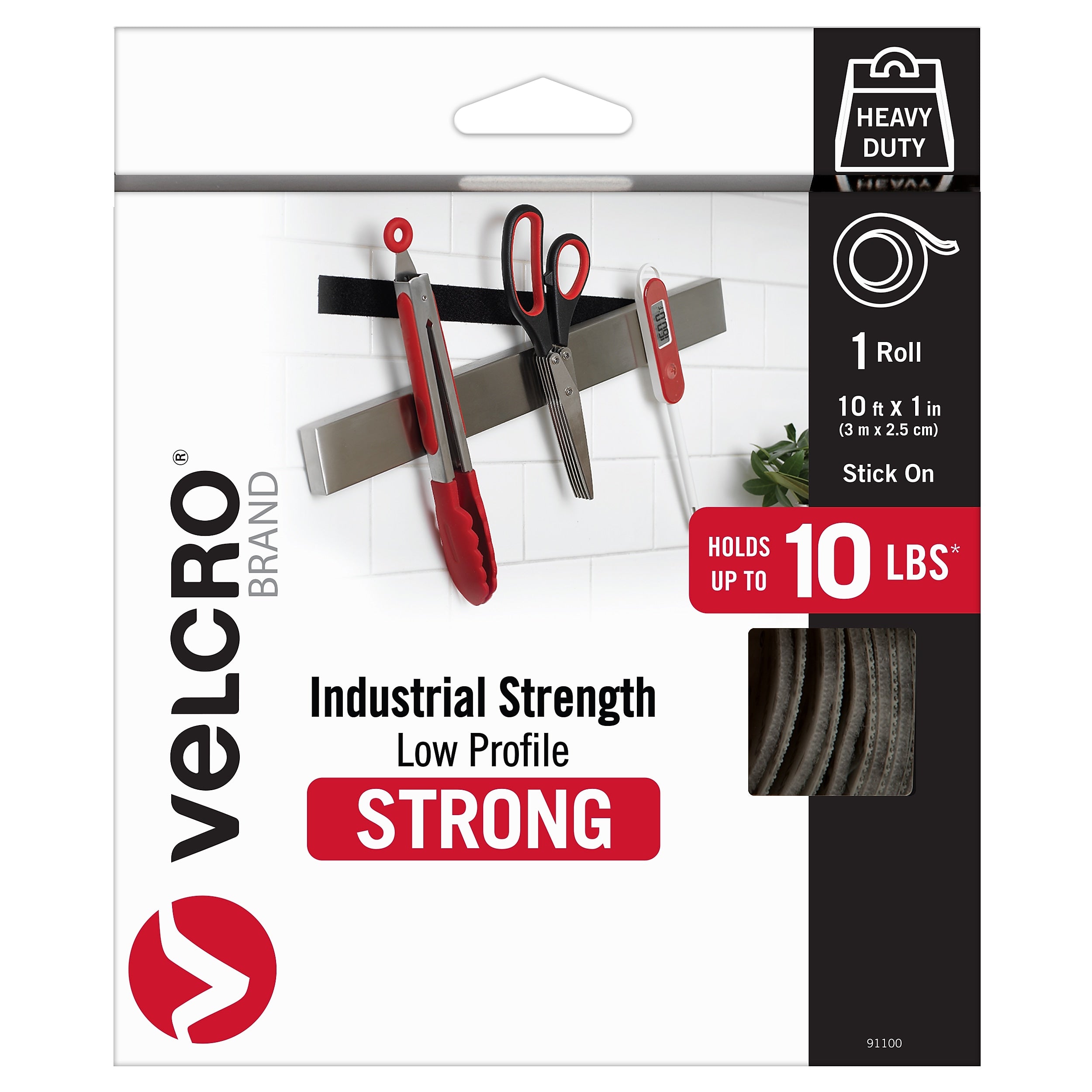 Velcro Industrial Strength Low Profile 10" x 1" Hook & Loop Fastener Strips, Black (91100)