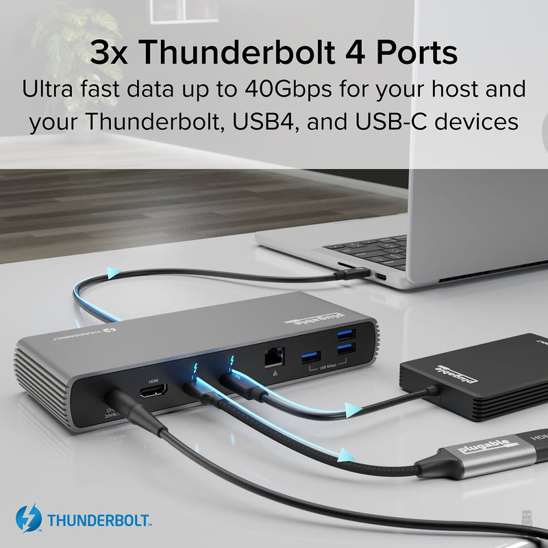 Plugable Thunderbolt 4 & USB4 HDMI Docking Station, 96W, Silver/Black (TBT4-UDX1)
