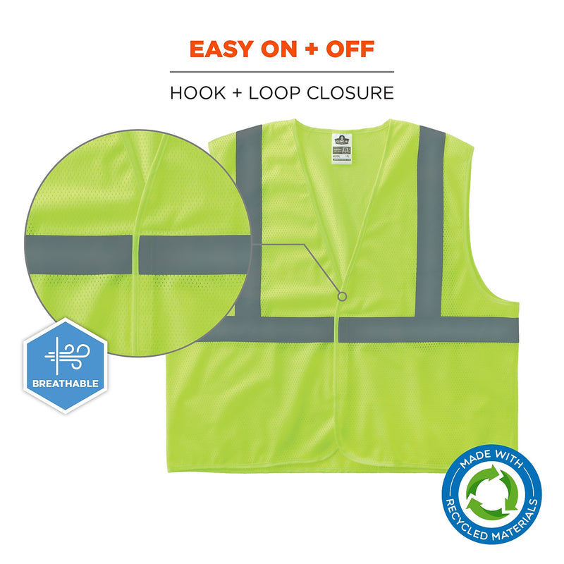 GloWear 8205HL-ECO High Visibility Sleeveless Vest, ANSI Type R Class 2, Lime, 2X/3X, (21987)