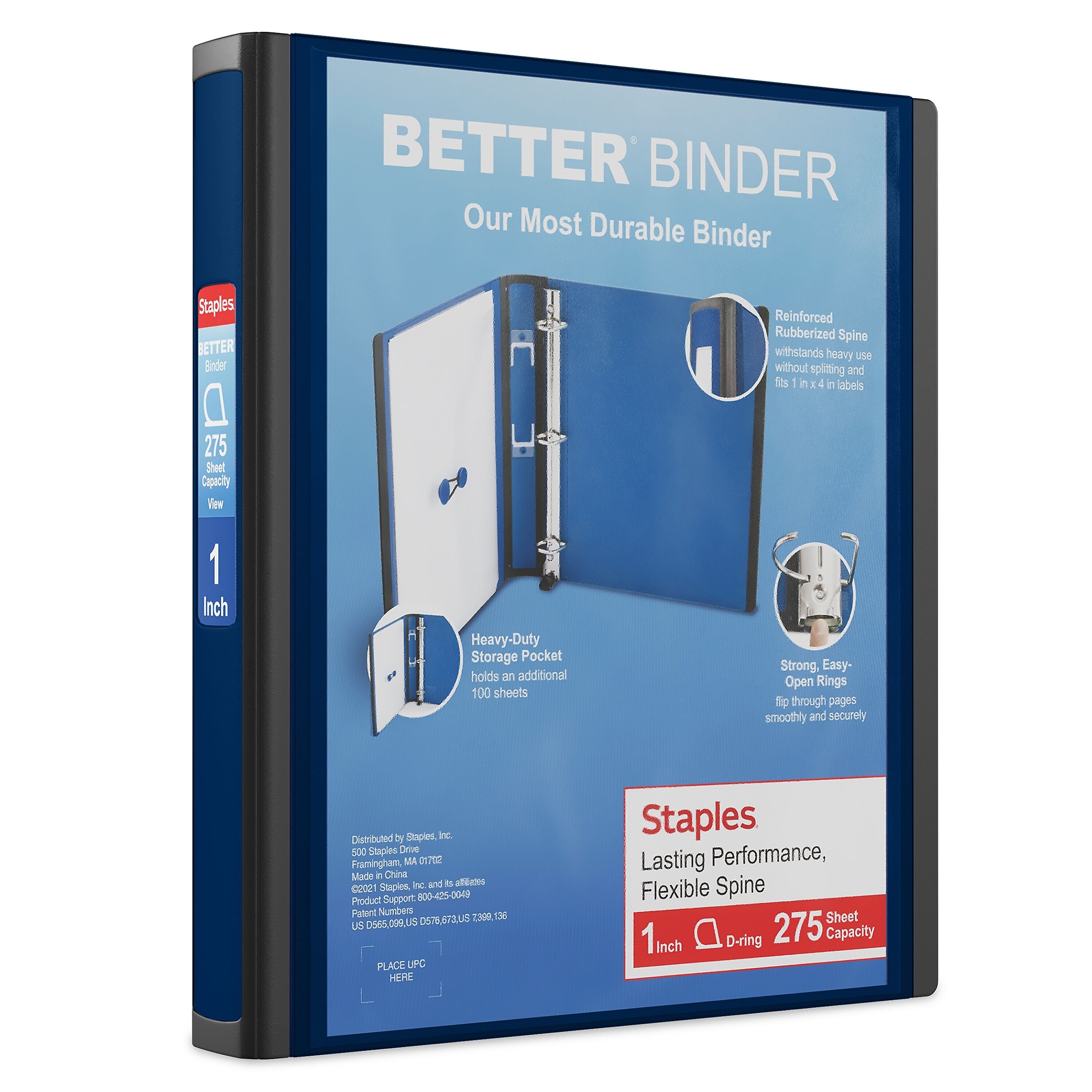 Staples 1" 3-Ring Better Binder, D-Ring, Navy Blue (ST55839-CC)