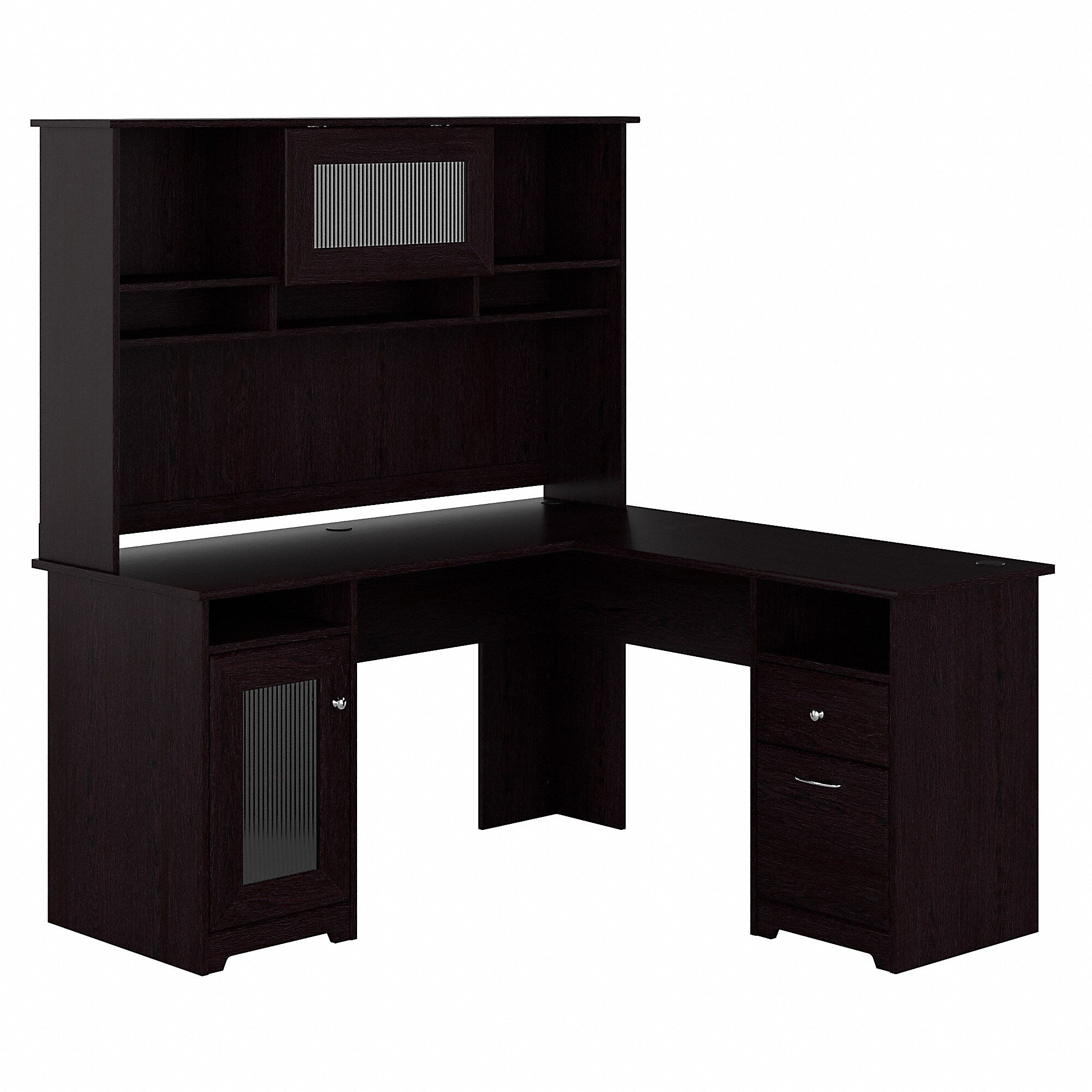 Bush Furniture Cabot 60"W L Shaped Computer Desk with Hutch and Storage, Espresso Oak (CAB001EPO)
