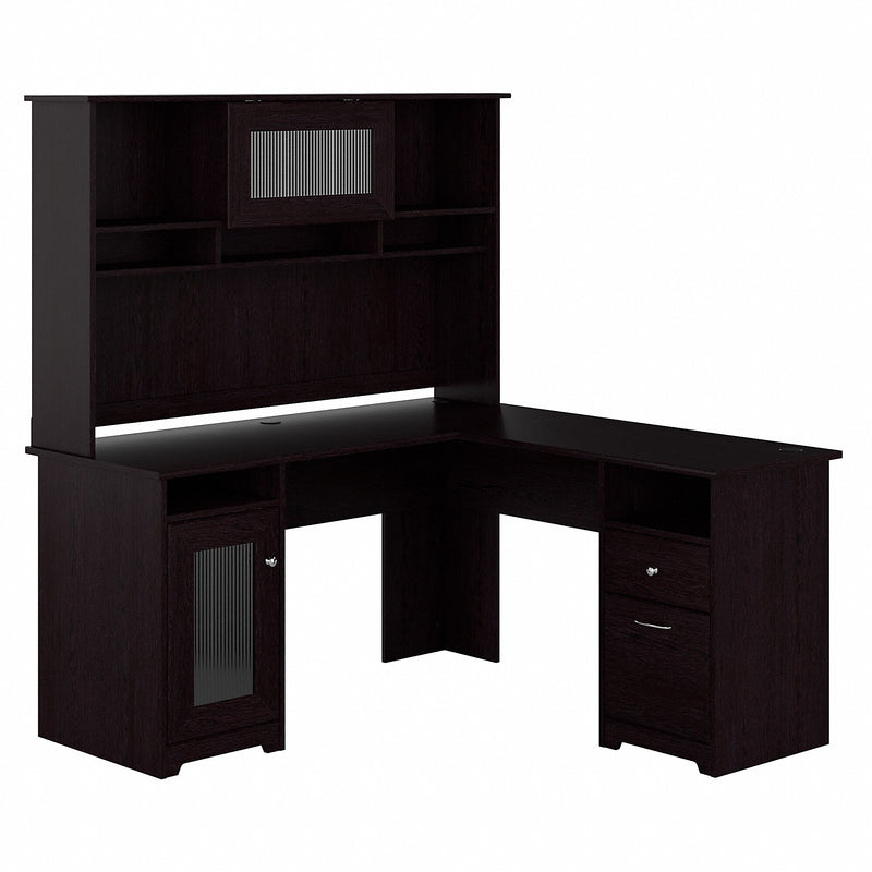 Bush Furniture Cabot 60"W L Shaped Computer Desk with Hutch and Storage, Espresso Oak (CAB001EPO)