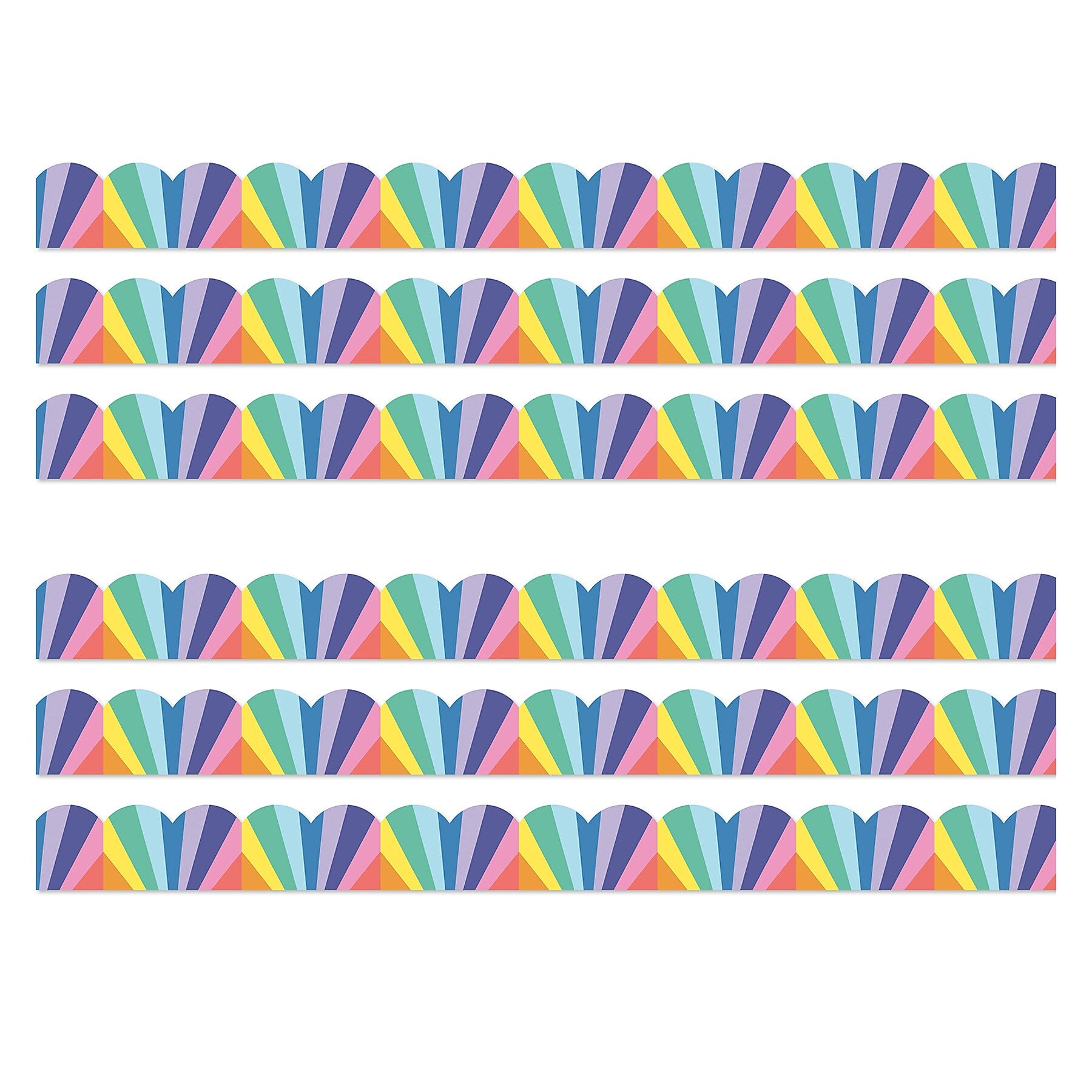 Carson Dellosa Education We Stick Together Scalloped Bulletin Board Borders, 3" x 3', Rainbow Burst, 6/Bundle (CD-108518-6)
