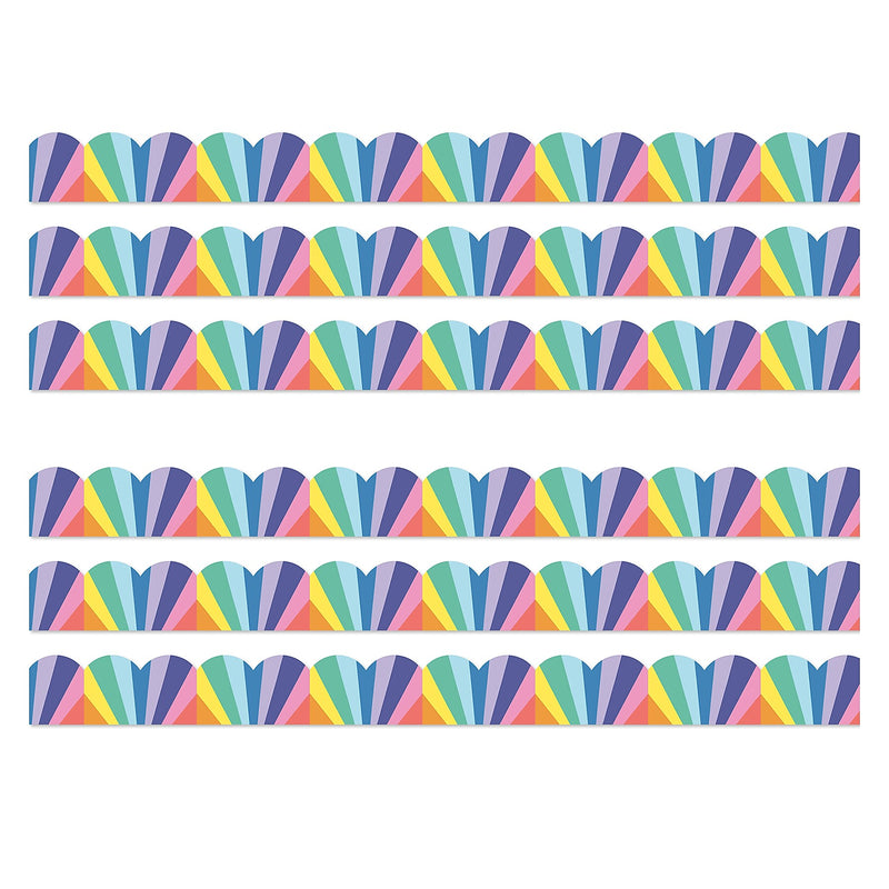 Carson Dellosa Education We Stick Together Scalloped Bulletin Board Borders, 3" x 3', Rainbow Burst, 6/Bundle (CD-108518-6)