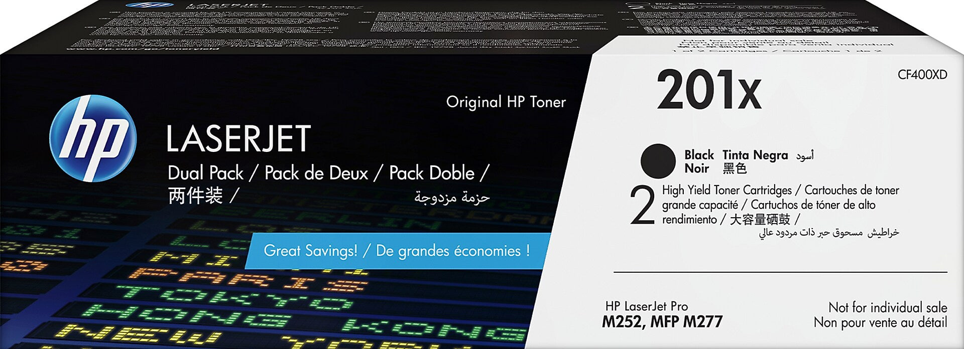 HP 201X Black High Yield Toner Cartridge, 2/Pack (CF400XD)