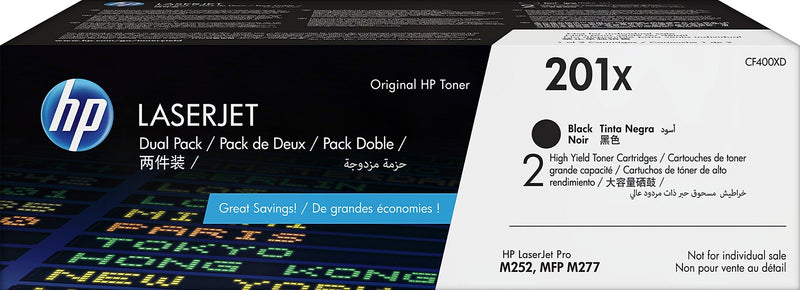 HP 201X Black High Yield Toner Cartridge, 2/Pack (CF400XD)