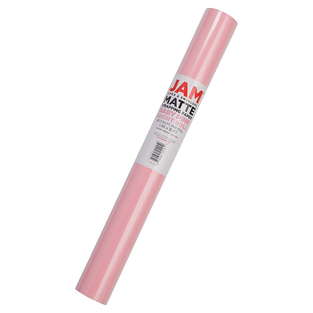 JAM Paper Short Mini Roll Wrapping Paper, 26.3 sq. ft., Light Pastel Pink, 2/Pack(277013525263a)