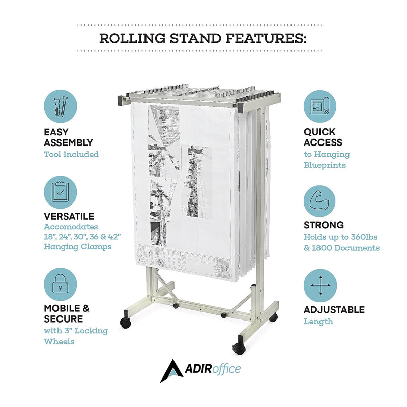 AdirOffice Metal Mobile File Cart with Lockable Wheels, Gray (615-KIT1)
