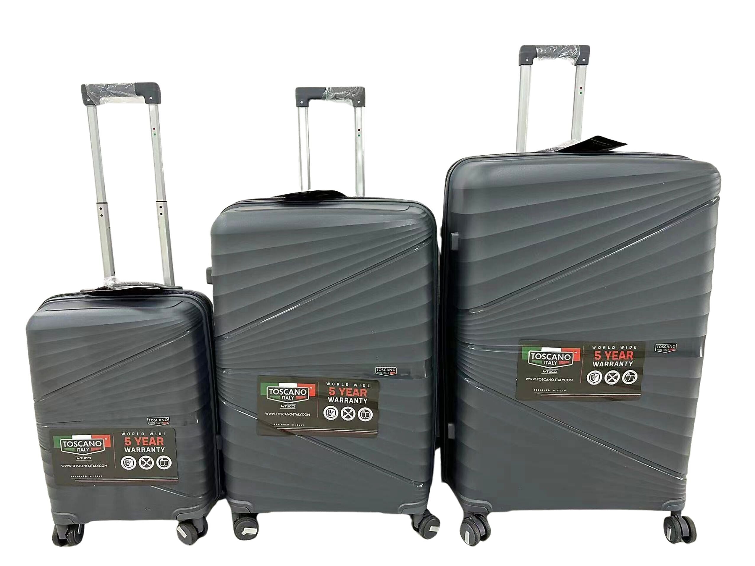 TUCCI 3-Piece Hardside Spinner Carry-On Luggage Set, TSA Checkpoint Friendly, Gray (S0582-03PC-DGR)