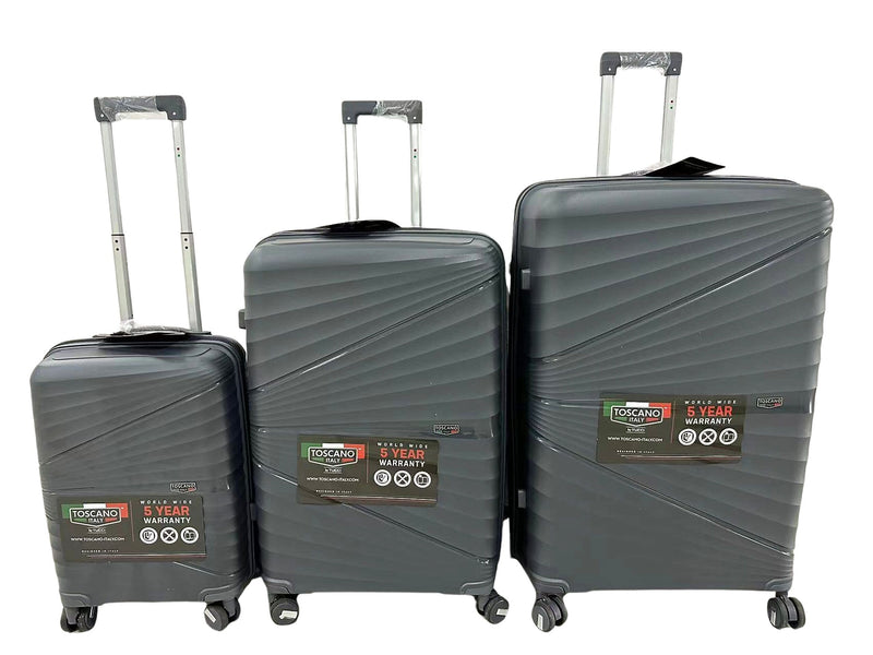 TUCCI 3-Piece Hardside Spinner Carry-On Luggage Set, TSA Checkpoint Friendly, Gray (S0582-03PC-DGR)
