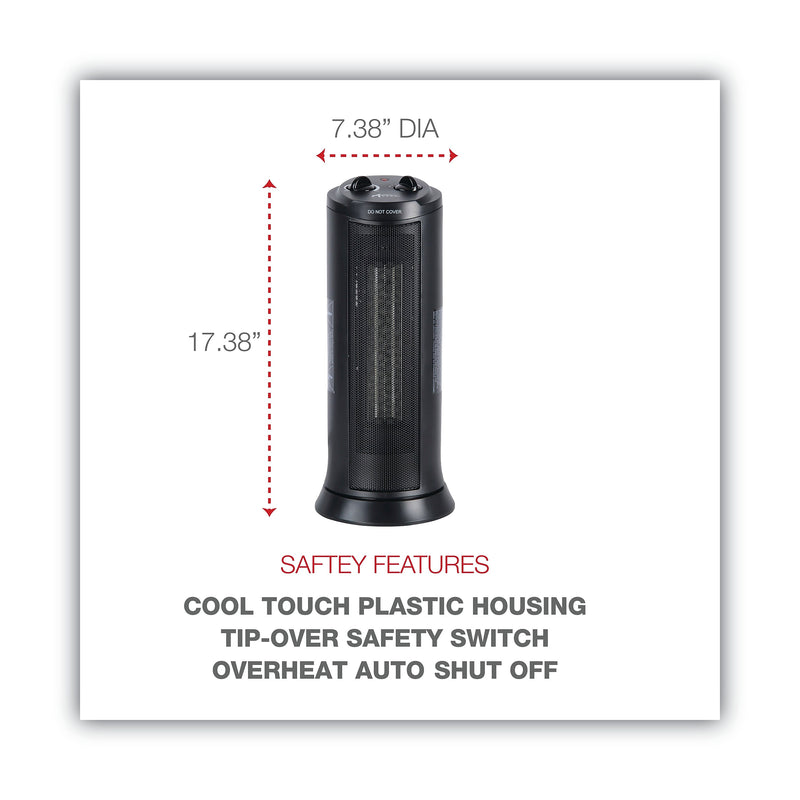 Alera 1500-Watt Ceramic Tower Heater, 7 3/8"w X 7 3/8"d X 17 3/8"h, Black (ALEHECT17)