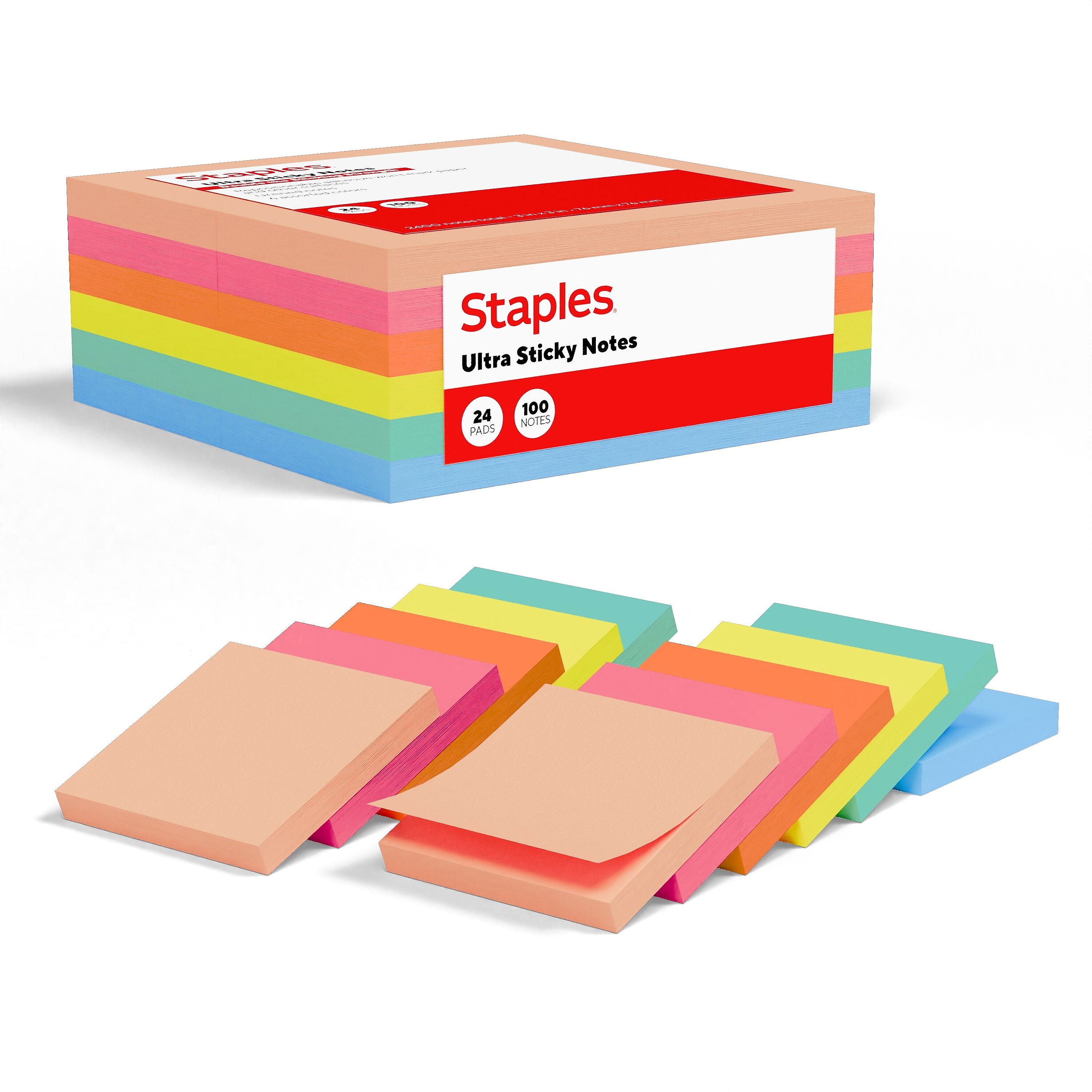 Staples Ultra Sticky Notes, 3" x 3", Golden Hour Collection, 100 Sheets/Pad, 24 Pads/Pack (ST62885)