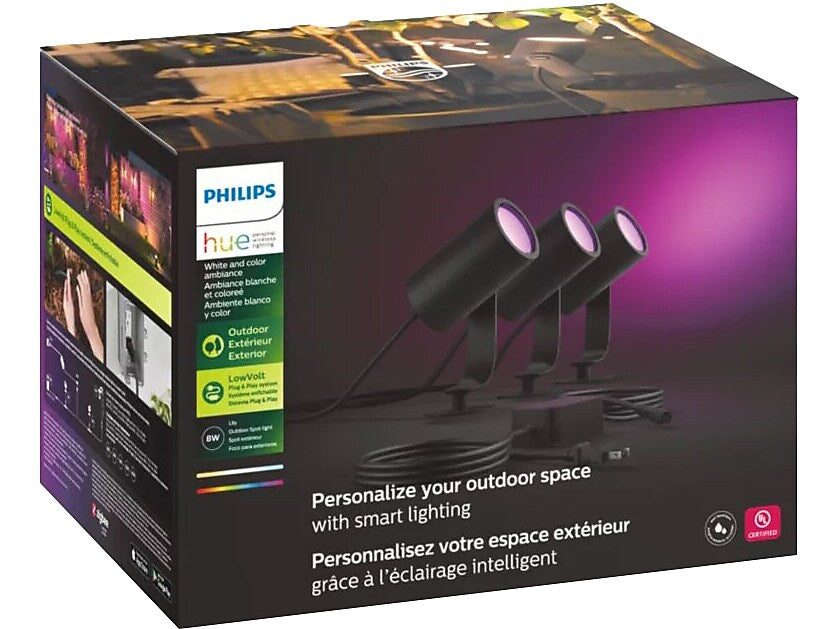 Philips Hue Lily LED 3-Piece Outdoor Spotlights, Black (1746730V7)