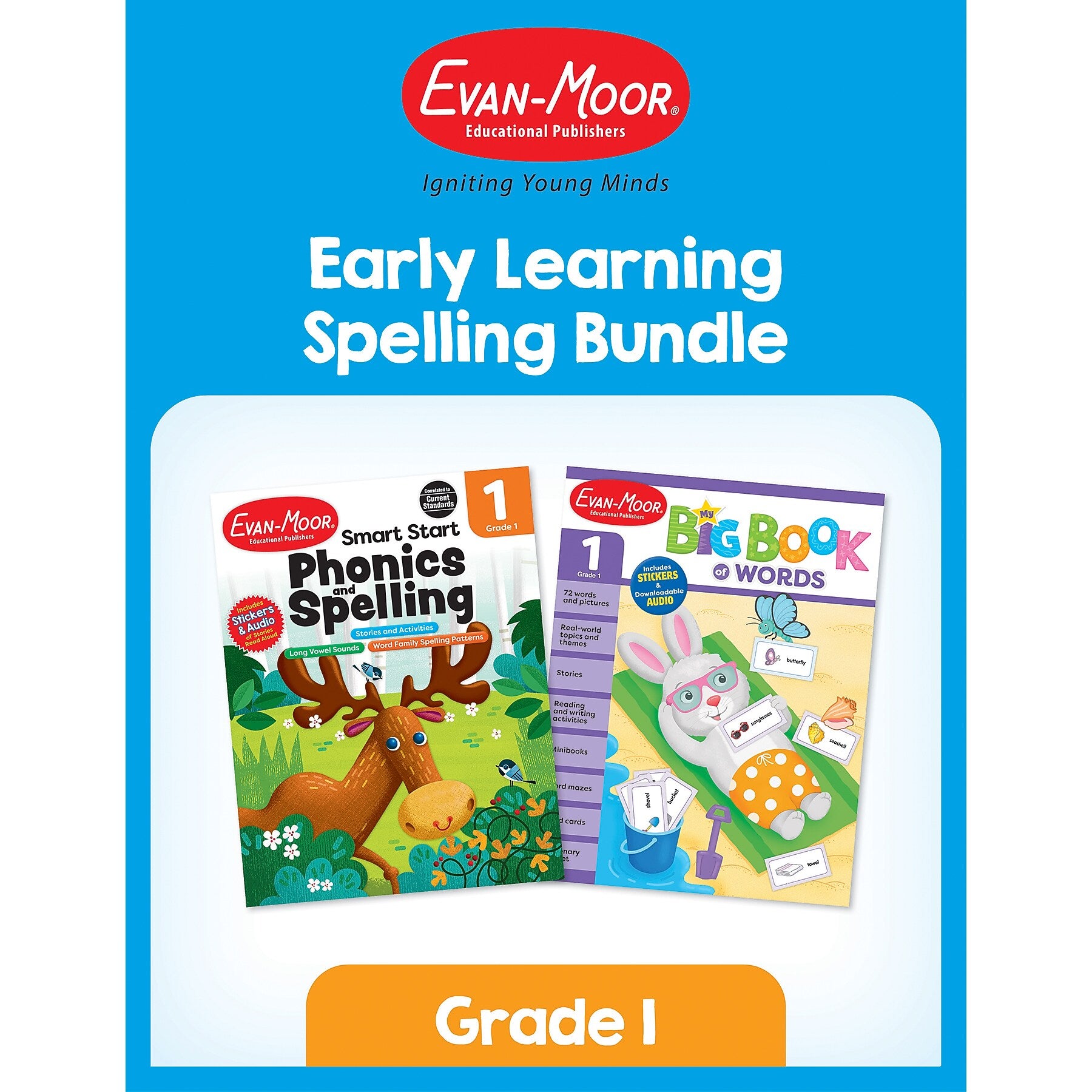 Evan-Moor Early Learning Spelling Activity Book Bundle, Grade 1 Workbook, 2/Set