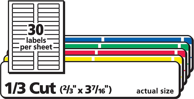 Avery TrueBlock Laser/Inkjet File Folder Labels, 2/3" x 3-7/16", Assorted Colors, 750 Labels/Pack (5266)