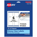 Avery Laser/Inkjet Square Glossy Clear Labels, 3" x 3", Clear, 60 Labels/Pack (94101)