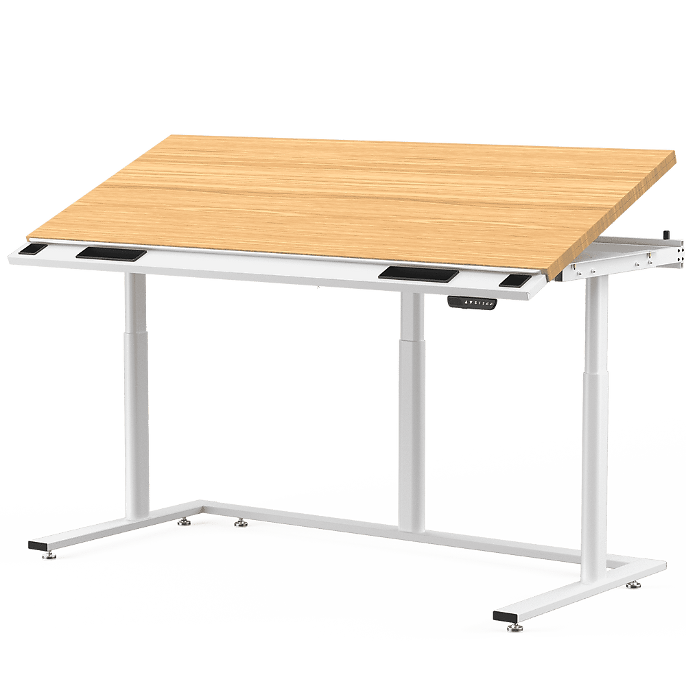 VersaDesk PowerLift Triad 72"W Electric Adjustable Drafting Table, Bamboo/White (TRDT-7230-WNB)