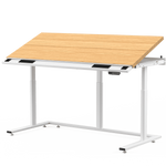 VersaDesk PowerLift Triad 72"W Electric Adjustable Drafting Table, Bamboo/White (TRDT-7230-WNB)