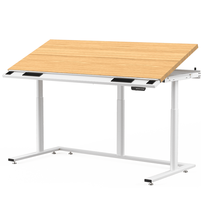 VersaDesk PowerLift Triad 72"W Electric Adjustable Drafting Table, Bamboo/White (TRDT-7230-WNB)
