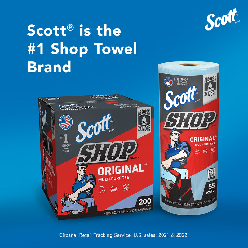 Scott Shop Towels Original, 9.4" x 11", Blue, 55 Towels/Roll, 24 Rolls/Carton (75180CT)