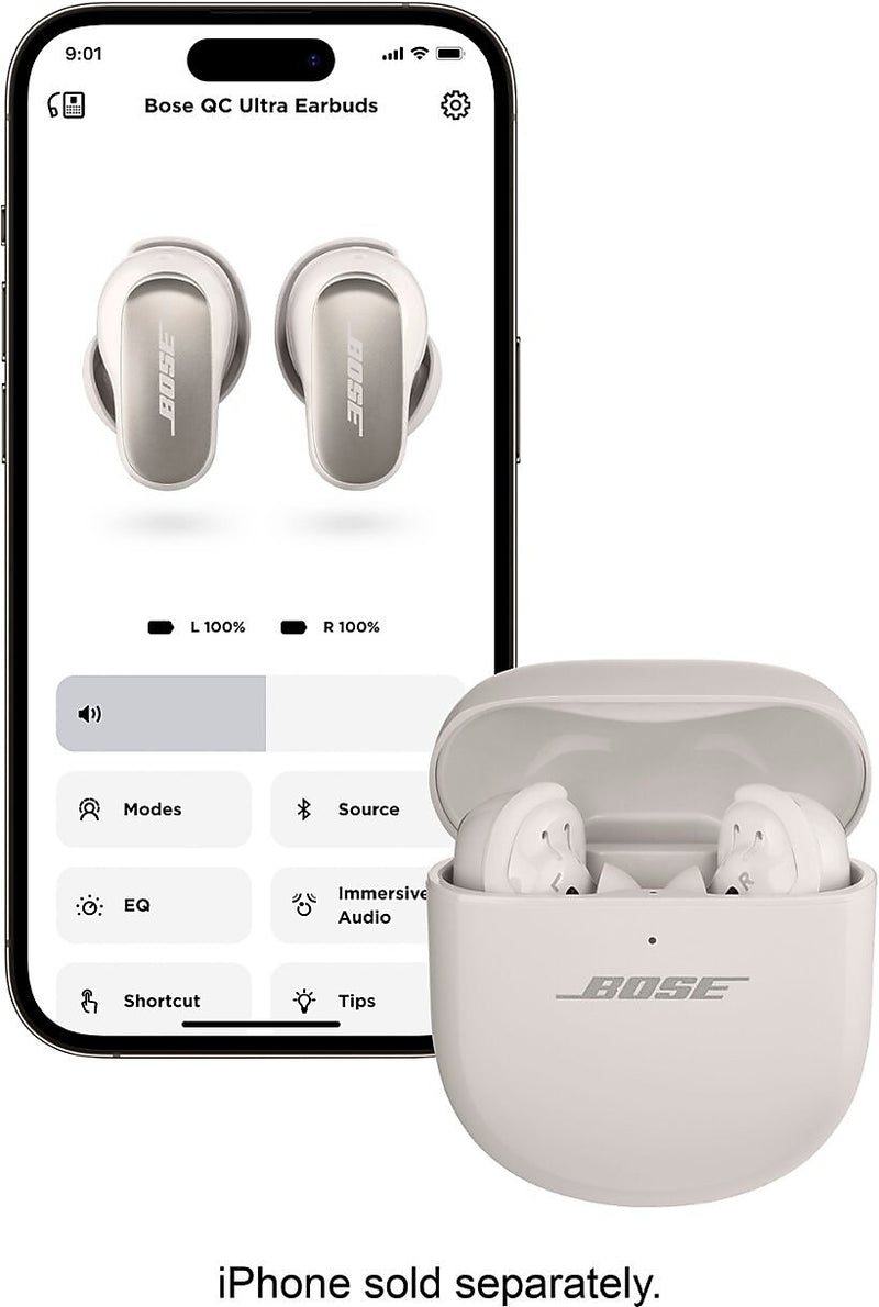 Bose QuietComfort Ultra True Wireless Noise Cancelling In-Ear Earbuds, White Smoke (882826-0020)
