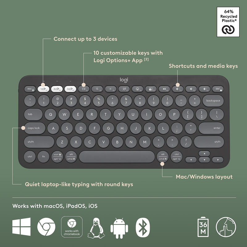 Logitech Pebble 2 Wireless Ergonomic Keyboard and Optical Mouse Combo for Mac, Tonal White (920-012201)
