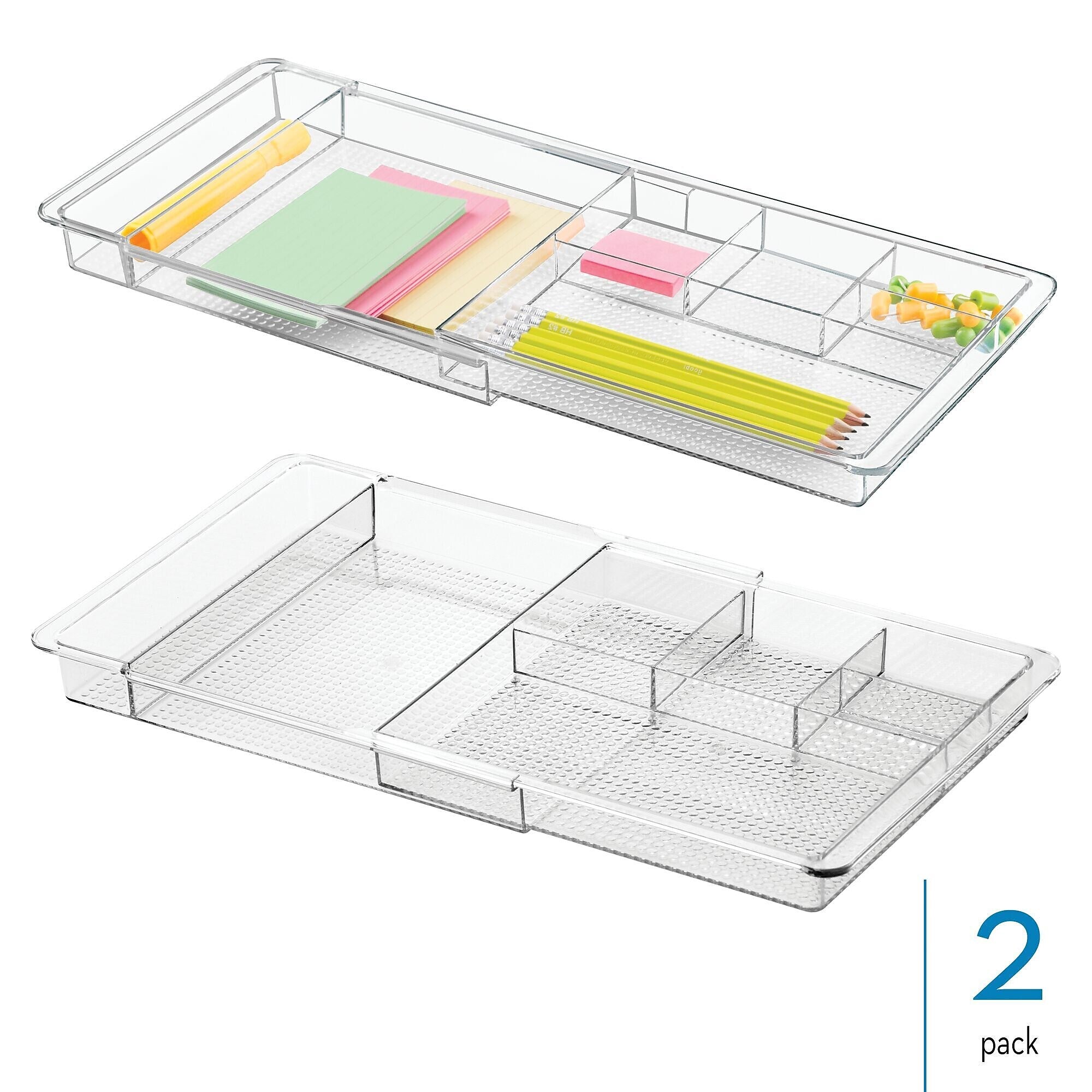 interDesign Clarity 7-Compartment Plastic Accessory Tray, Clear, 2 Piece (95608N)