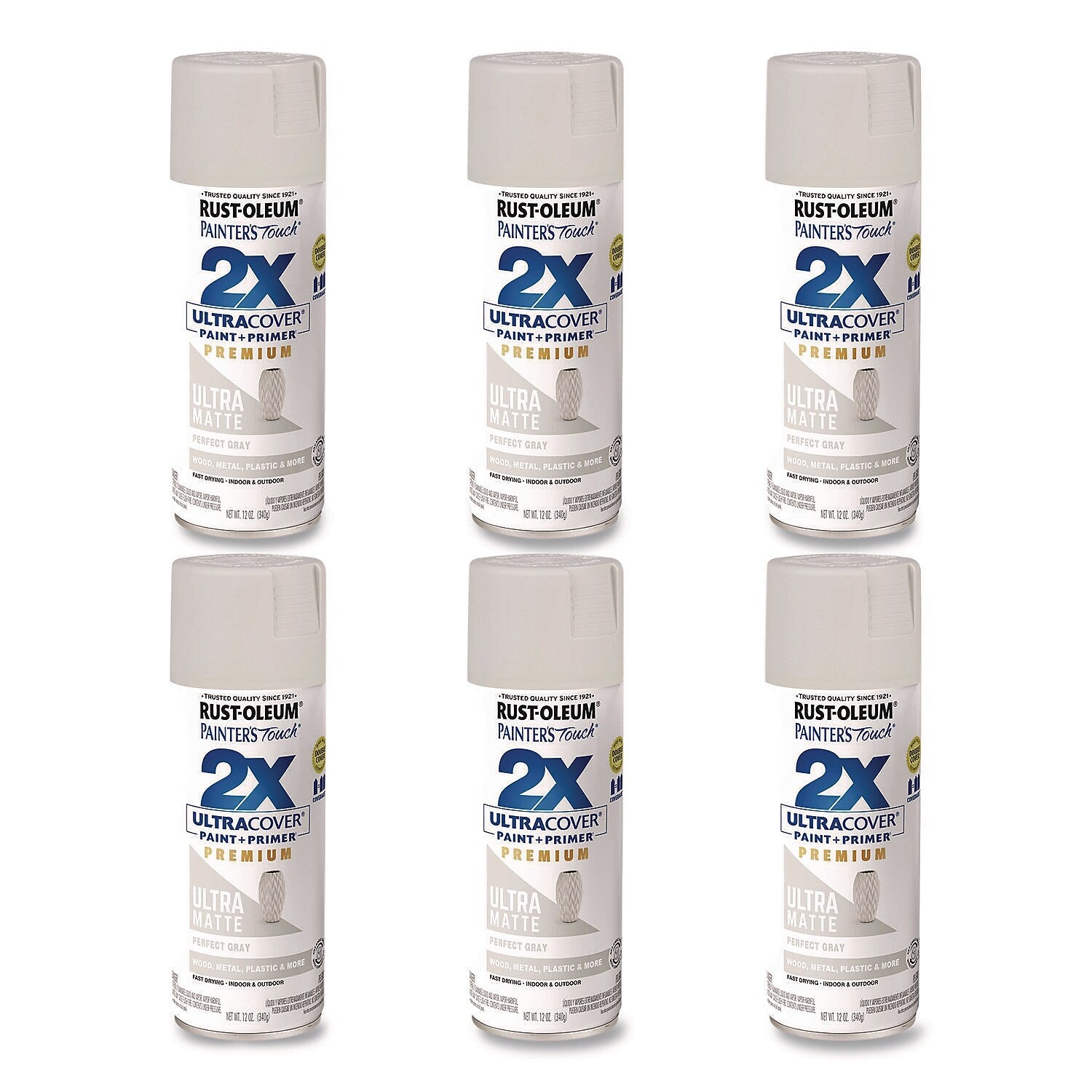 Rust-Oleum Painter's Touch 2X Ultra Cover Spray Paint, Gray, 12 oz., 6/Carton (331184)