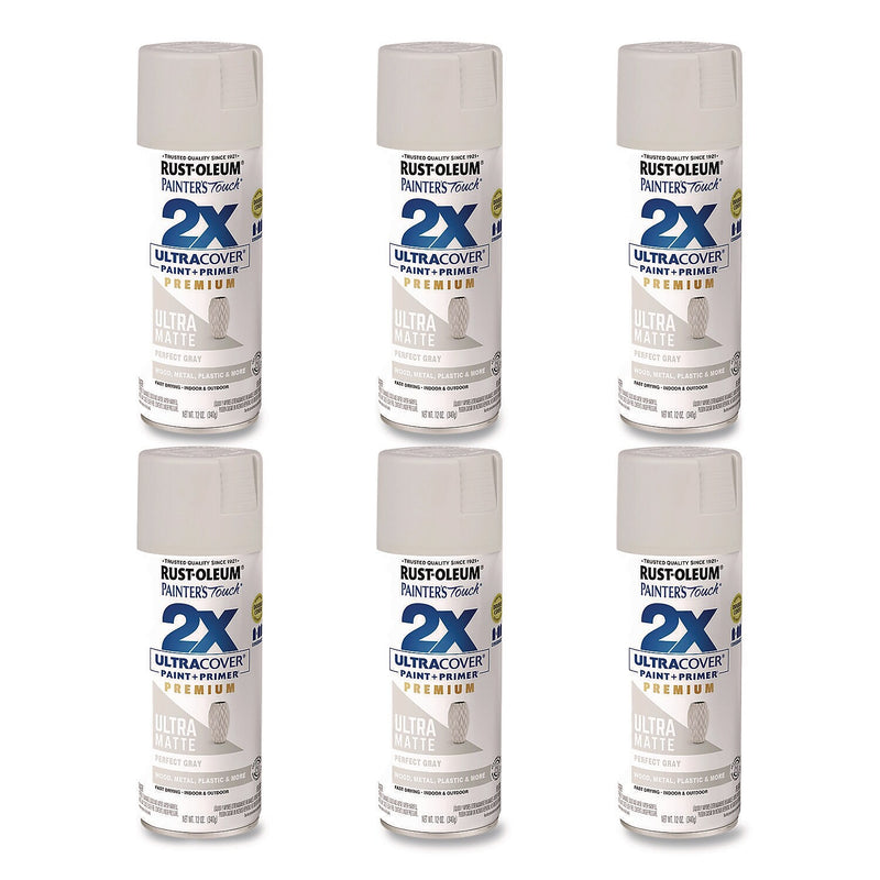 Rust-Oleum Painter's Touch 2X Ultra Cover Spray Paint, Gray, 12 oz., 6/Carton (331184)