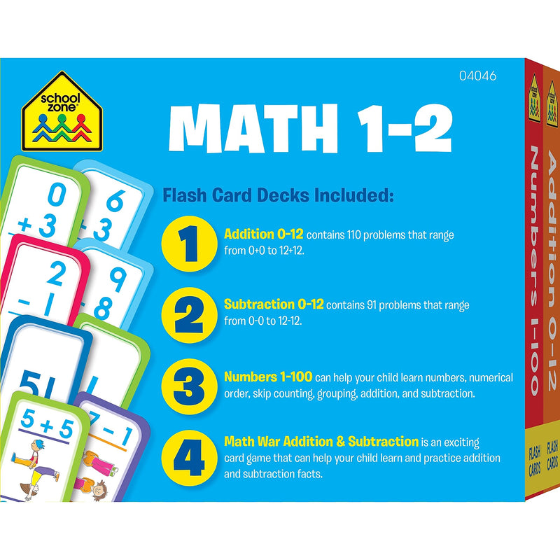 School Zone Math 1-2 Flash Card, 4/Pack (SZP04046)