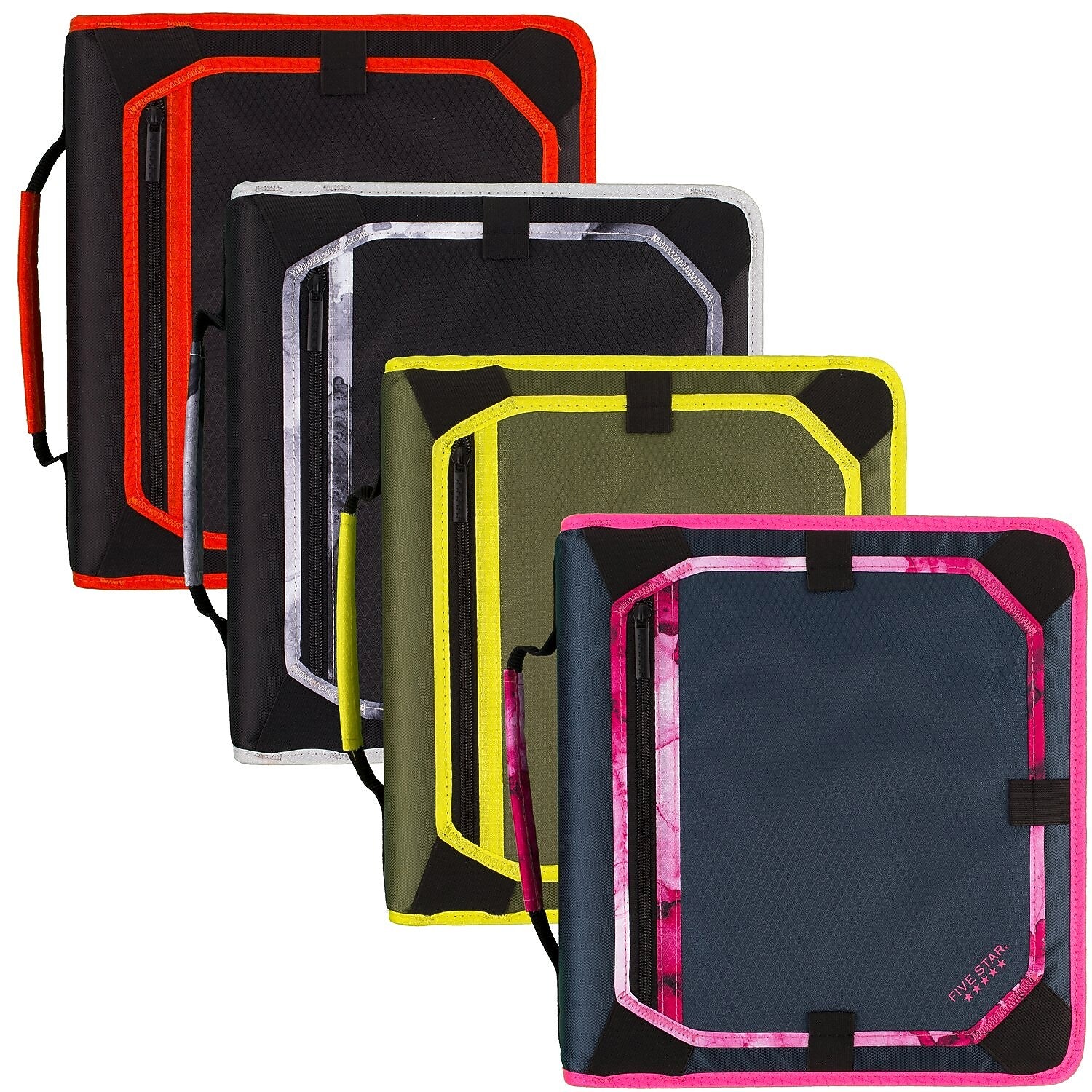 Five Star 2" 3-Ring Zipper Binders, D-Ring, Assorted Colors (29052)