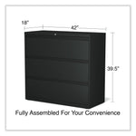 Alera 3-Drawer Lateral File Cabinet, Letter/Legal Size, Lockable, 40.25"H x 42"W x 18.63"D, Black (ALEHLF4241BL)